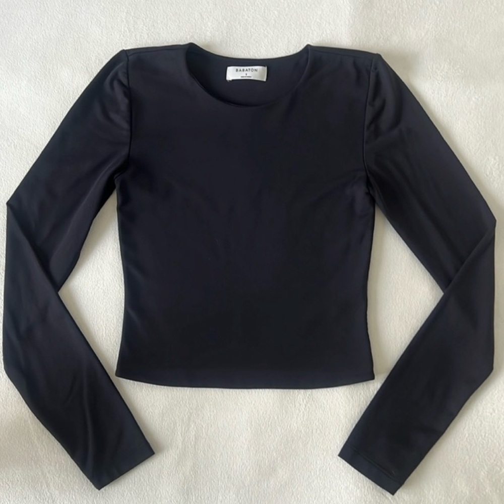 Babaton by Aritzia Small Black Long Sleeve Crewneck Crop Top
